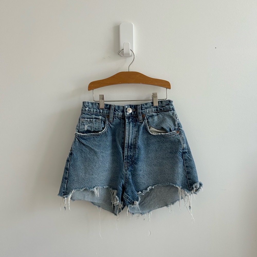 Zara Blue Jean Shorts High-Waisted Distressed